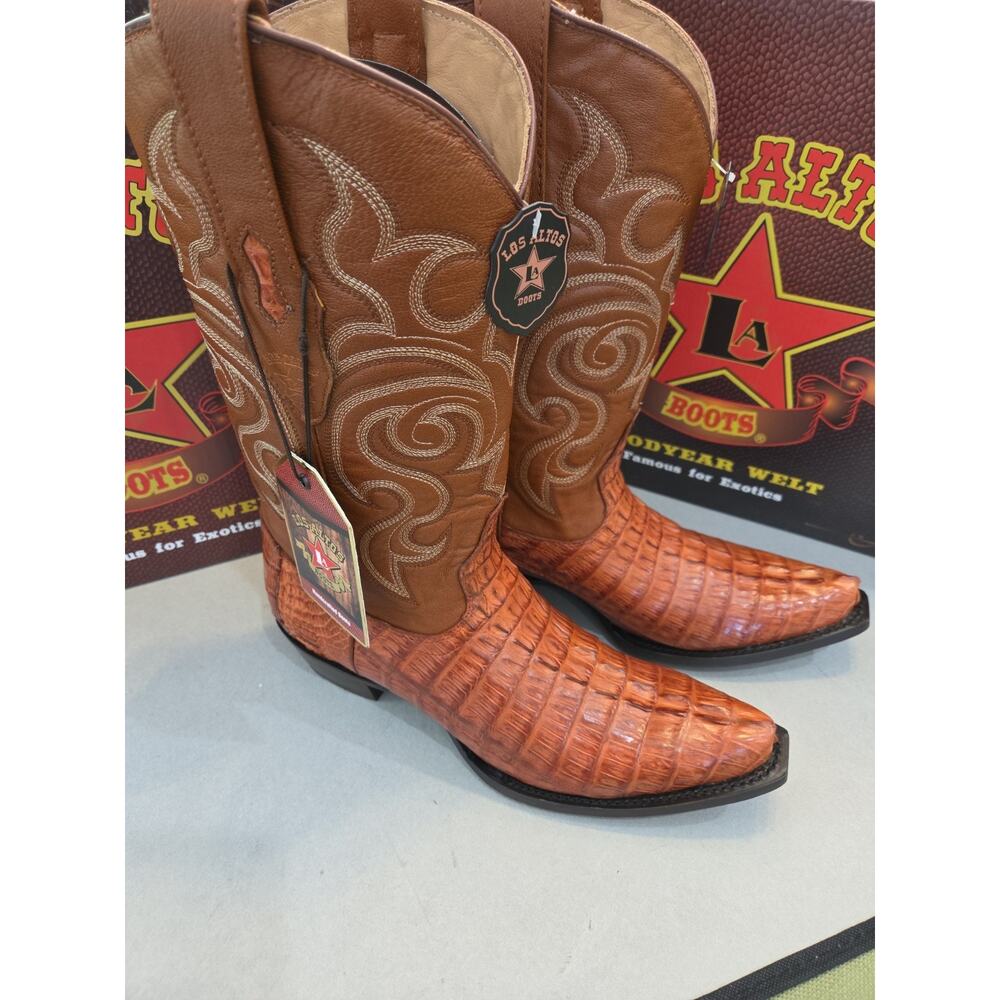 LOS ALTOS US 9 COGNAC GENUINE CROCODILE CAIMAN TAIL Snip toe COWBOY BOOT ( EE)